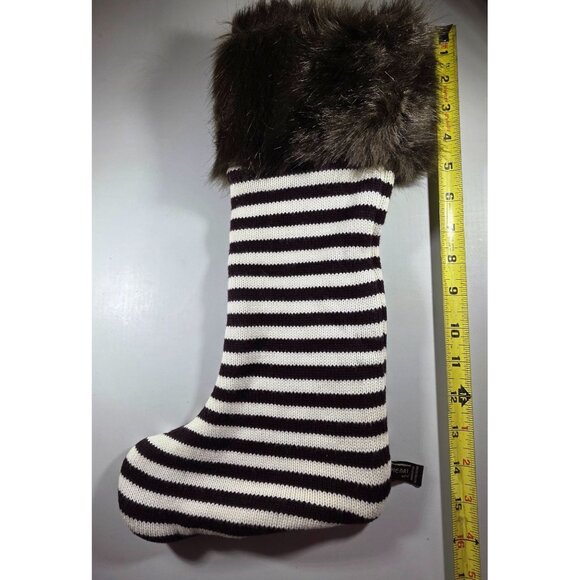 Henri Bendel Striped Knit Christmas Stocking Faux Fur Cuff Black & White - Picture 6 of 6